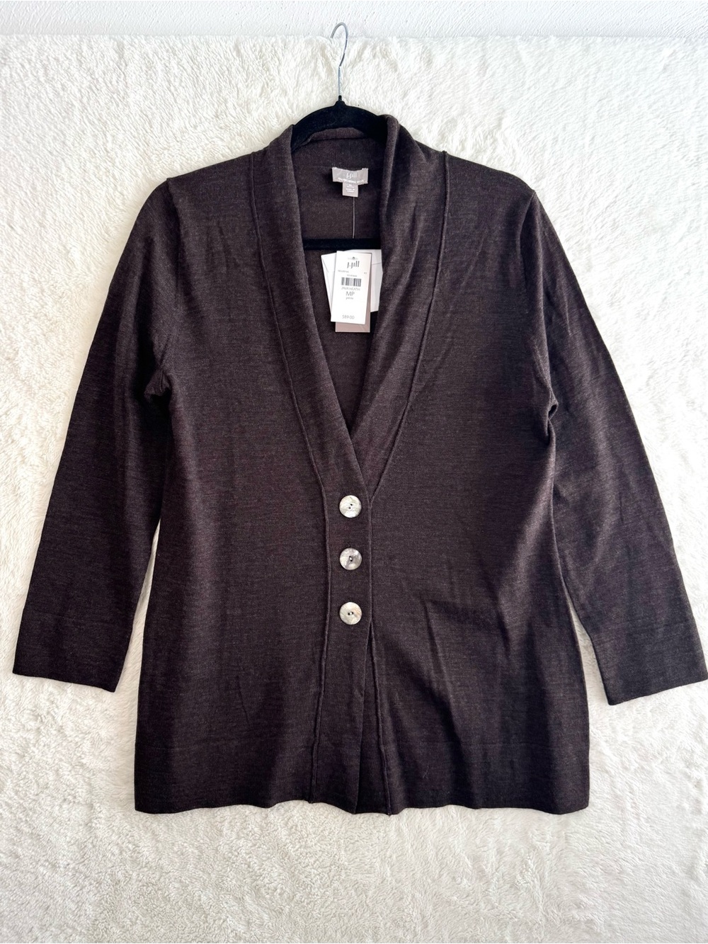 J. Jill Italian Merino Wool Cardigan Women’s MP Java Heath Brown Preppy NEW